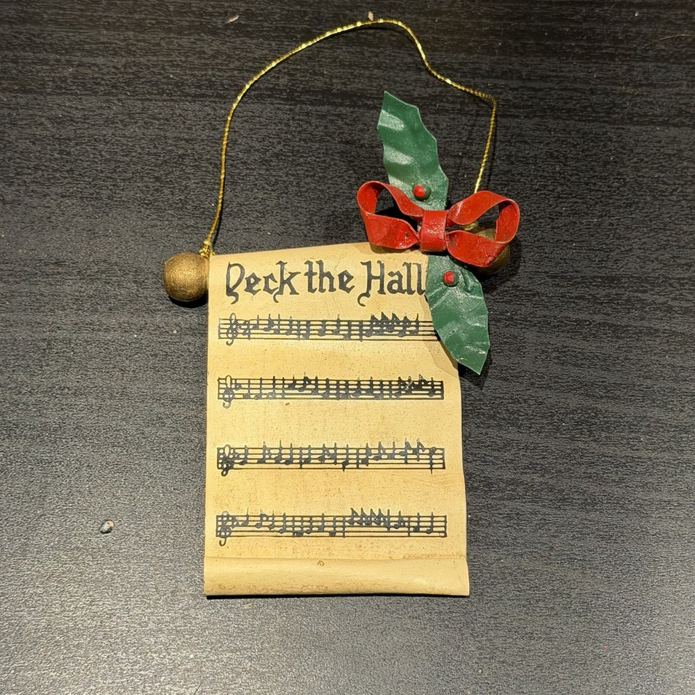 Vintage Deck The Halls Sheet Music Hanging Christmas Ornaments Rustic Grannycore